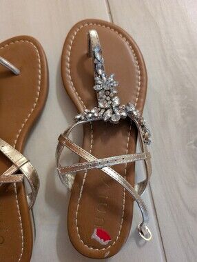 Women's Jeweled Metallic T-Strap Sandals - Silver